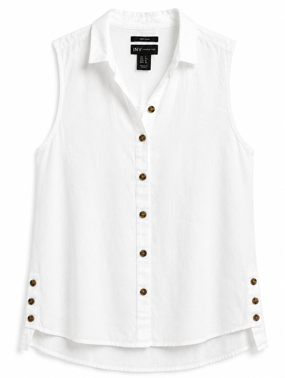 Jones New York 100% Linen Sleeveless Button-Down Tank, White, XL, Coastal